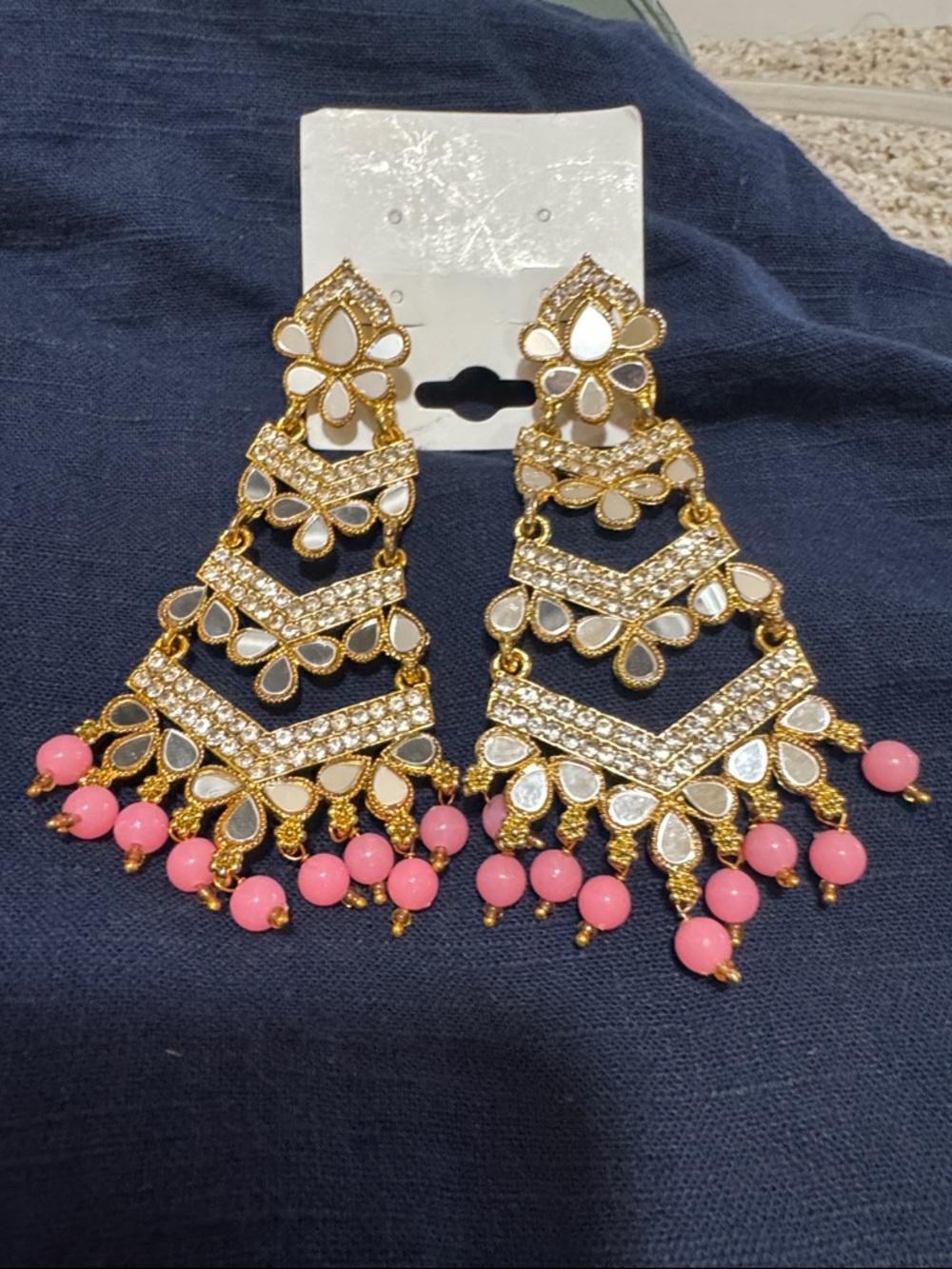 & Other Stories Gold-tone White and Pink Chandelier Earrings